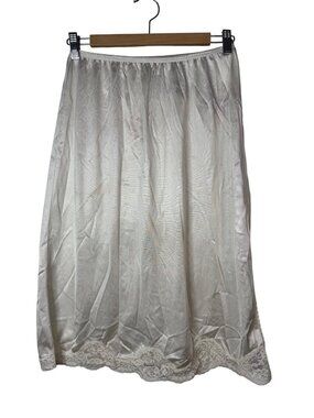 Adonna Medium Cream Satin Lace Trim Camisole Slip Set Nylon Cozycore Soft Girl